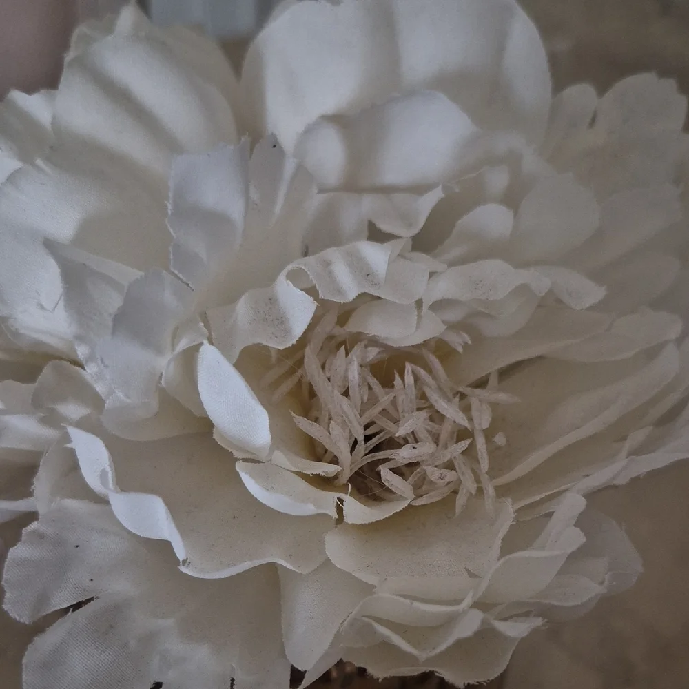 Neiman Marcus Cream Faux Florals in Bronze Glass Vase